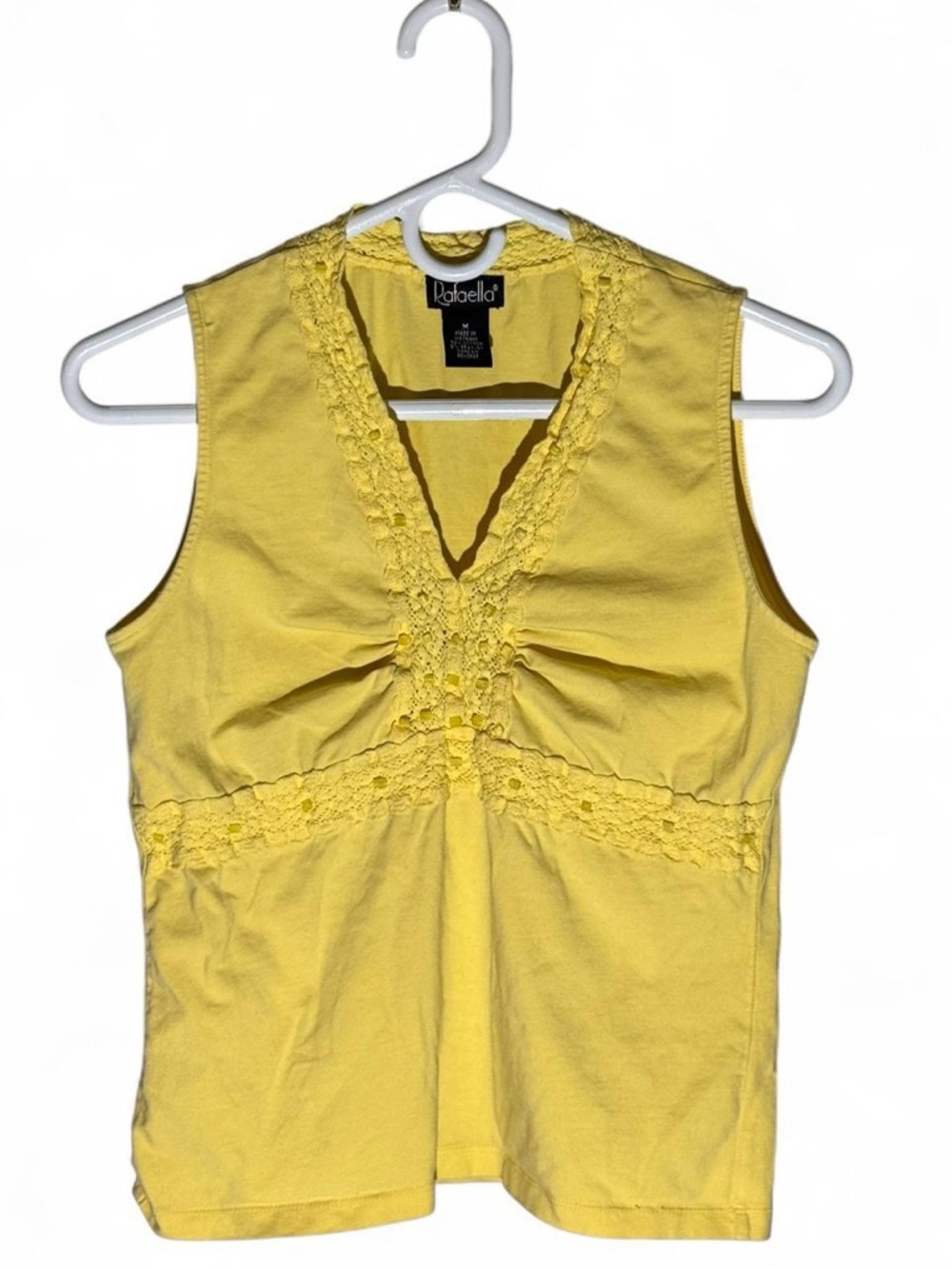 Rafaella Yellow V-Neck Crochet Trim Tank